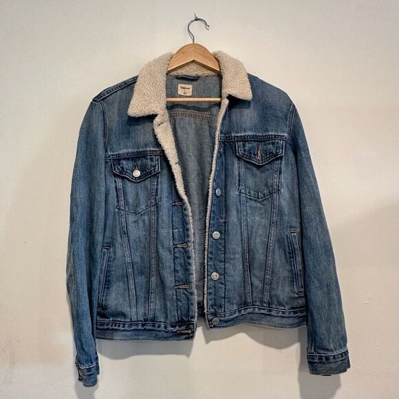 Gap Denim Trucker Boyfriend Womens Jacket Sherpa Size Large Cotton - Picture 1 of 4